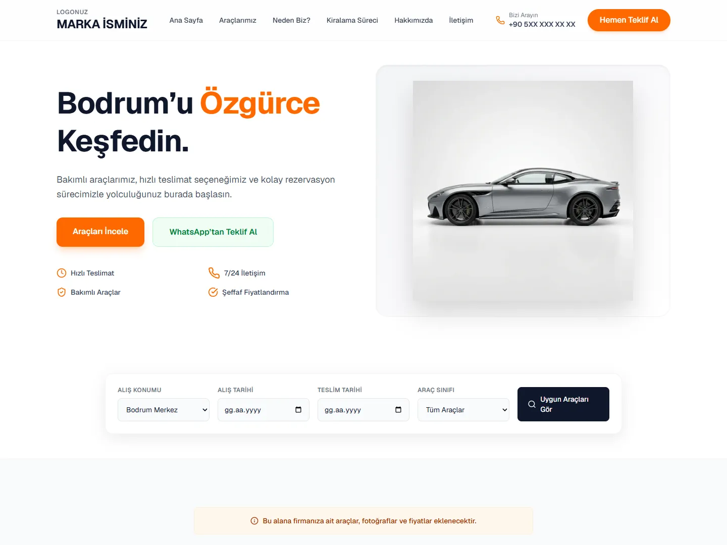 Göçer Digital Rent A Car web sitesi canlı demo görünümü